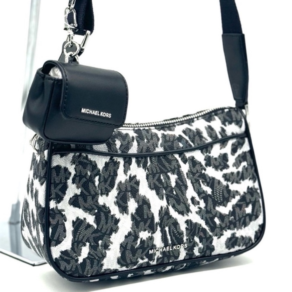 Michael Kors Jet Set Medium Leopard Logo Crossbody Bag W Case for Apple AirPods